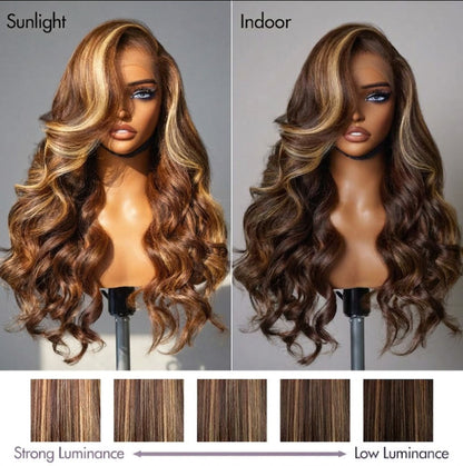 Honey Golden blonde / Natural Black Loose Body Wave Glueless 13x4 Lace Front Wig 100% Human Hair