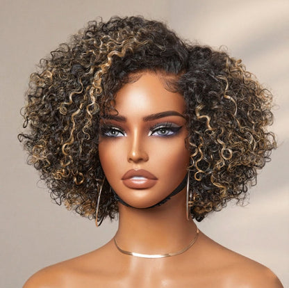 Trendy Short Cut Curly Minimalist HD Lace Glueless Side Part Wig 100% Human Hair Pre-Cut Lace
