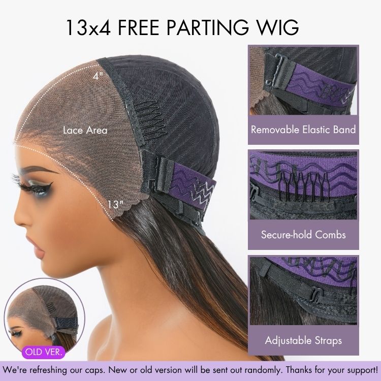 Honey Golden blonde / Natural Black Loose Body Wave Glueless 13x4 Lace Front Wig 100% Human Hair