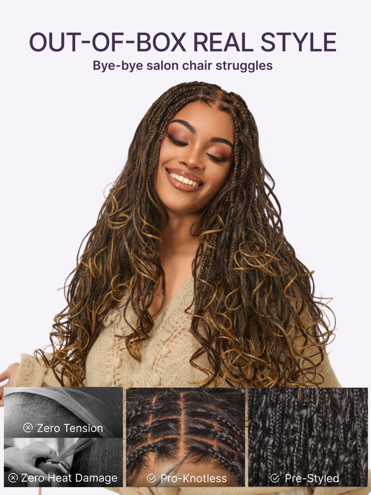 QMCMSCU® Salon Braids HD Lace Knotless Wig