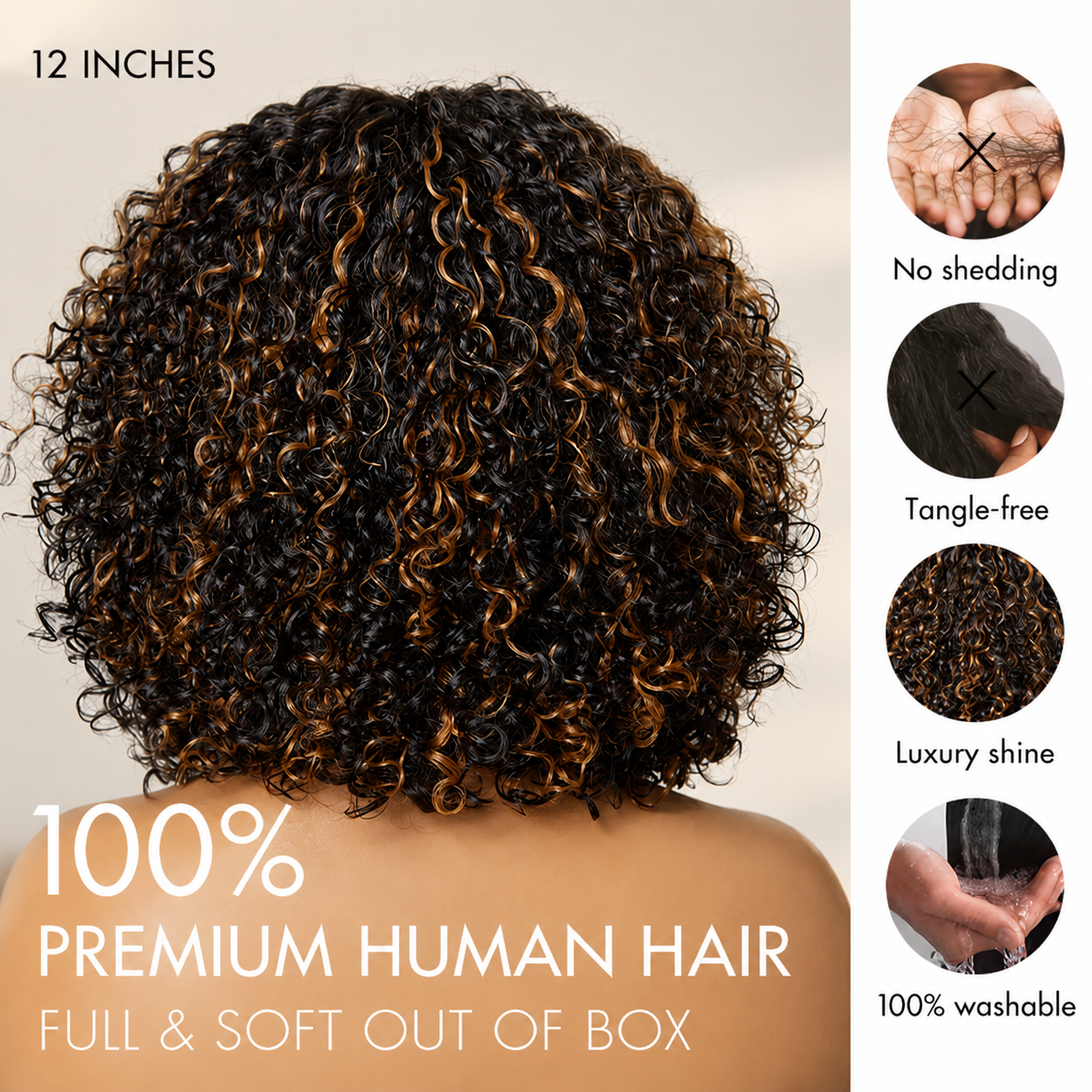 Beginner Friendly Water Wave Minimalist Lace Glueless Short Curly Wig with Bangs