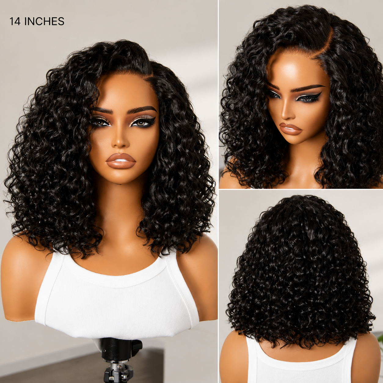 Ready to Go Blonde Highlight / Natural Black / Ombre Brown Water Wave Short Curly Bob Wig Glueless Minimalist HD Lace Wig Pre-Cut Lace