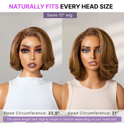 Limited Design | Toffee Brown Mix Blonde / Natural Black Layered Cut Glueless 5x5 Closure Lace Bob Wig