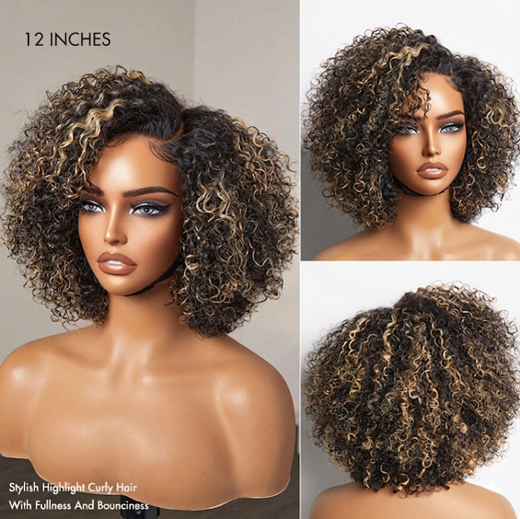 Trendy Short Cut Curly Minimalist HD Lace Glueless Side Part Wig 100% Human Hair Pre-Cut Lace
